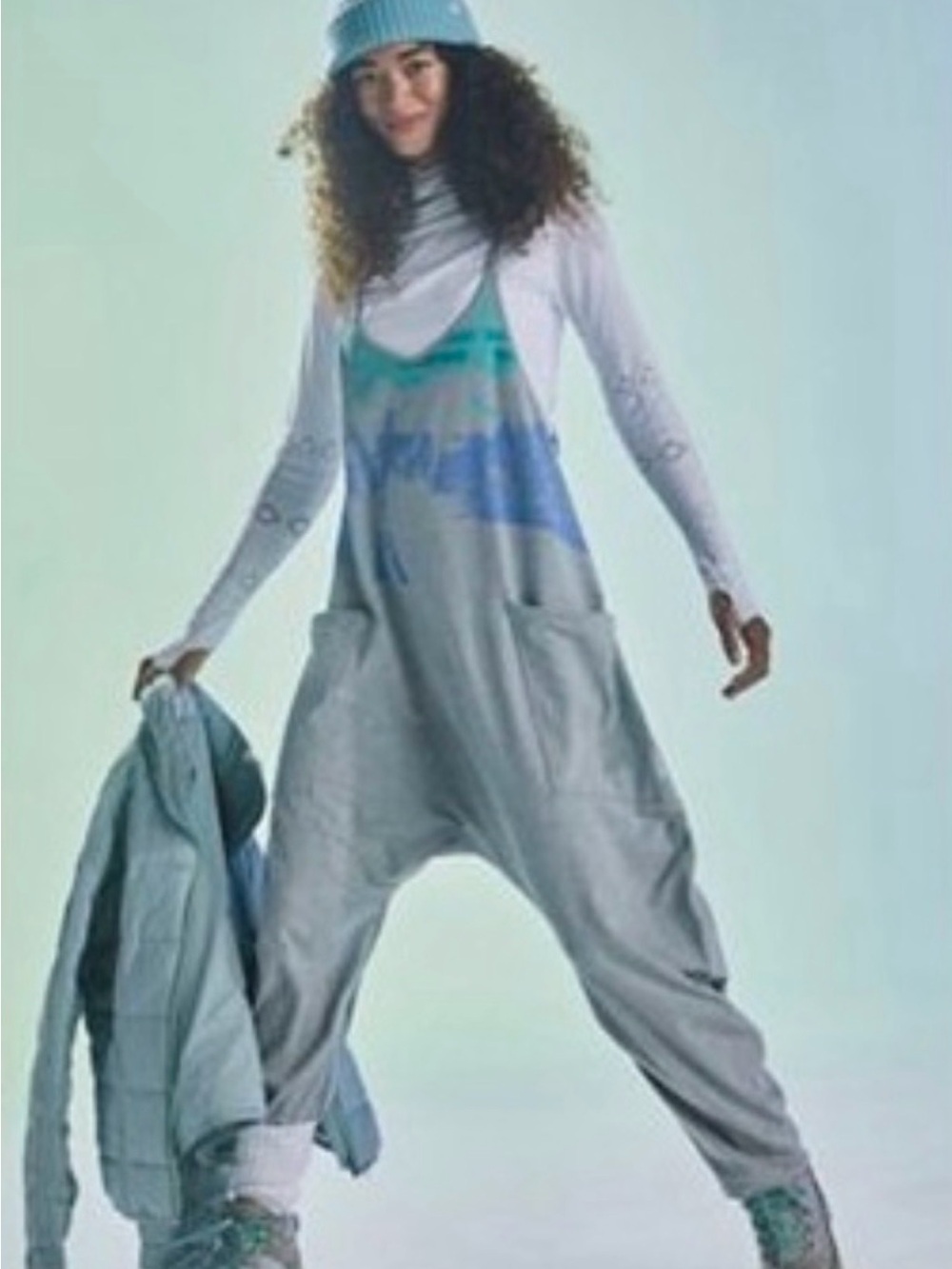 Free People Hot Shot Onesie Light Gray Tie-Dye